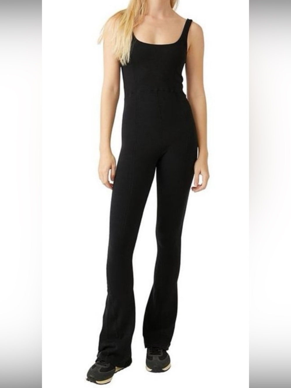 WILO the Label Black Ribbed Tank Jumpsuit with Flared Leg